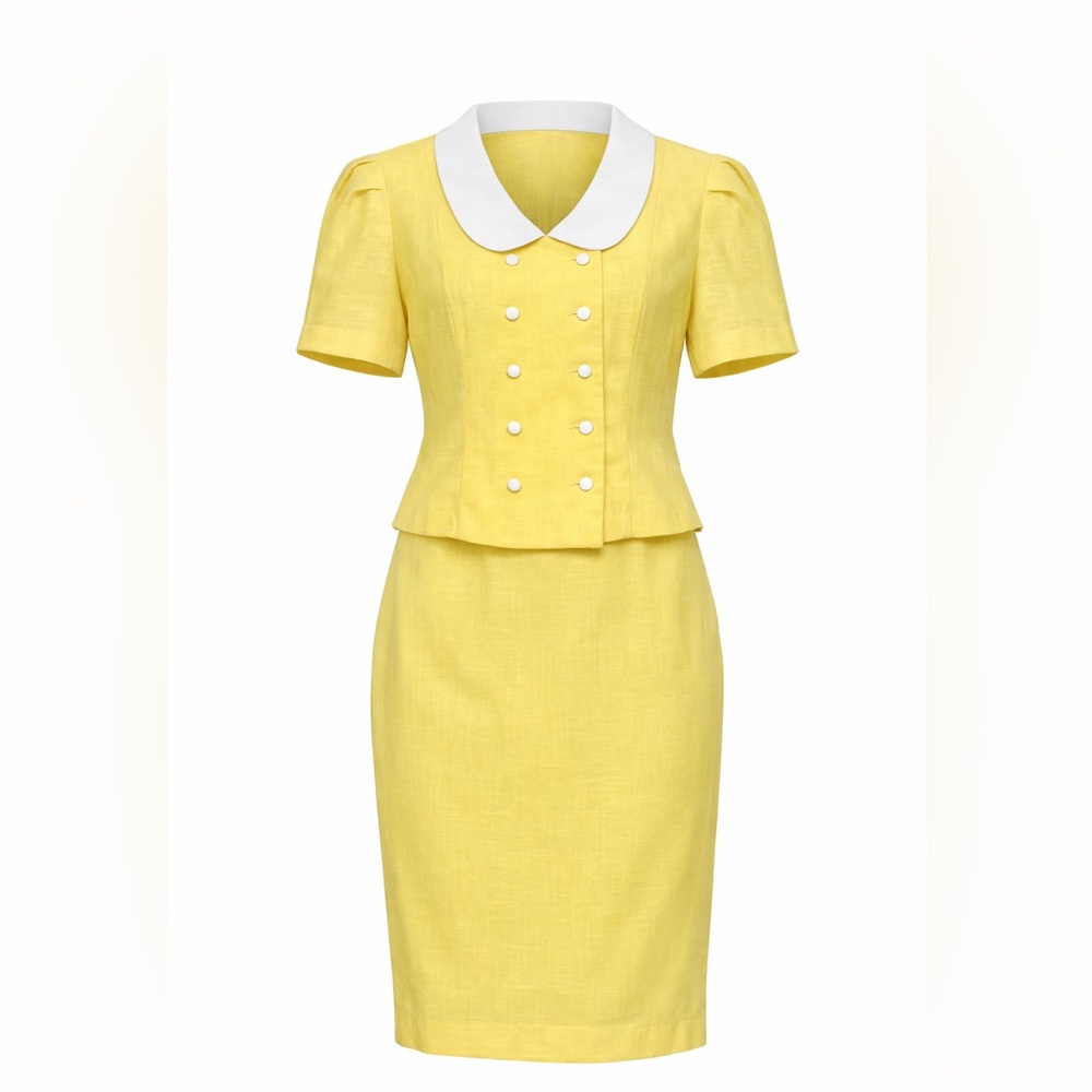 Via Sant Andrea Vintage Two-Piece Dress Set – Yellow – Size S - 90s